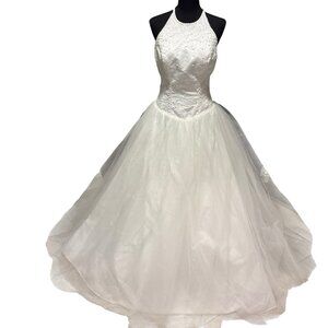 Morilee White Elegant Beaded Floor Length Wedding/Formal Gown Dress Sz 7/8 READ
